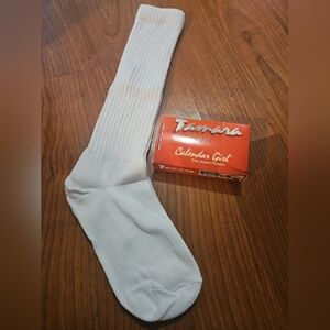 NWT Hooters Open Toe Panty Hose In Dark Suntan B & White Long Slouch Socks